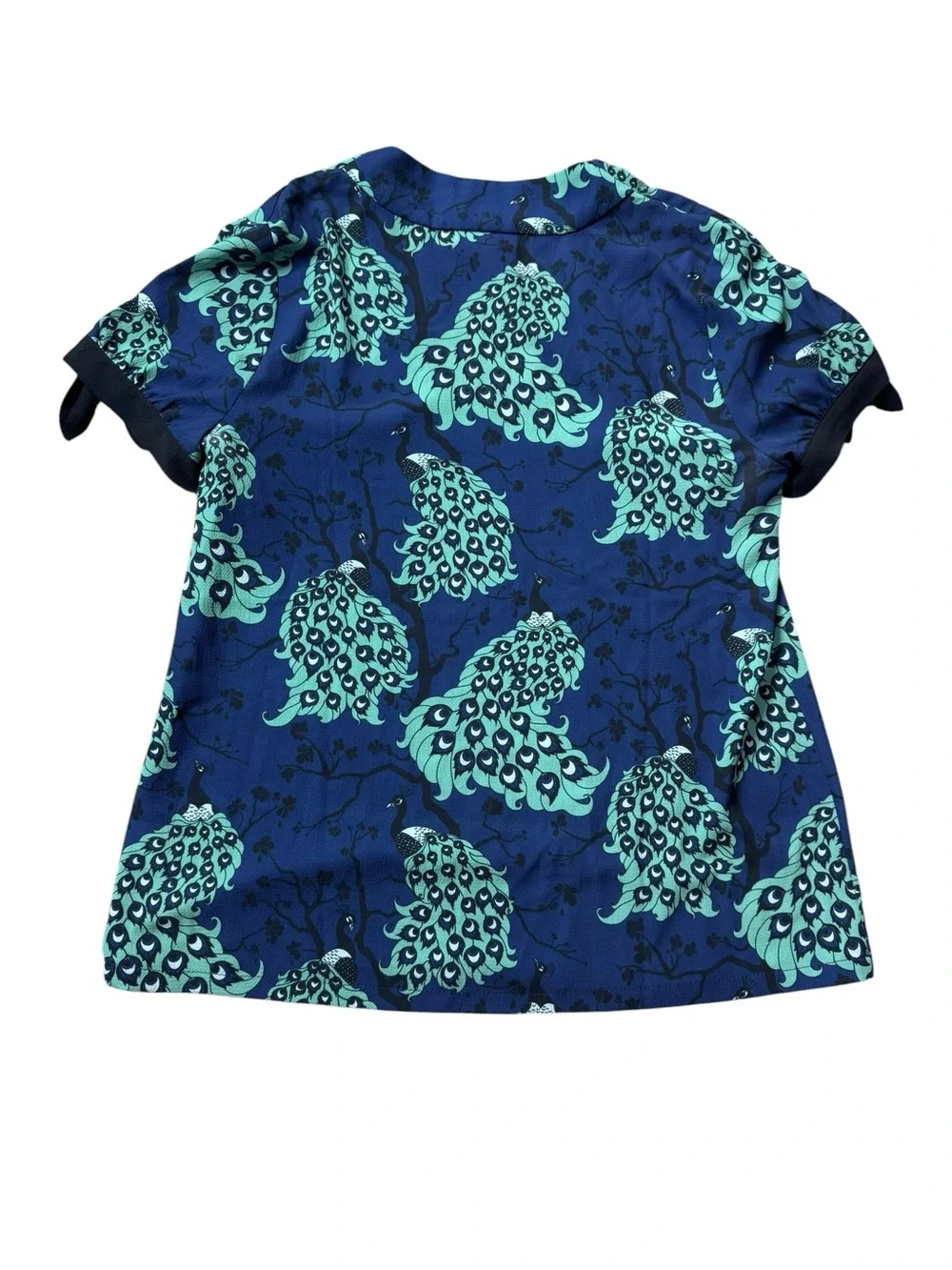 ModCloth × Dupenny Ideal Discovery Peacock Print Short Sleeve Top size L